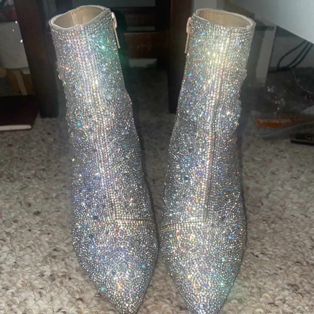 crystals beaded Sparkly Betsy Johnson healed boots size 6.5 Tiffany blue bottoms - Picture 4 of 8